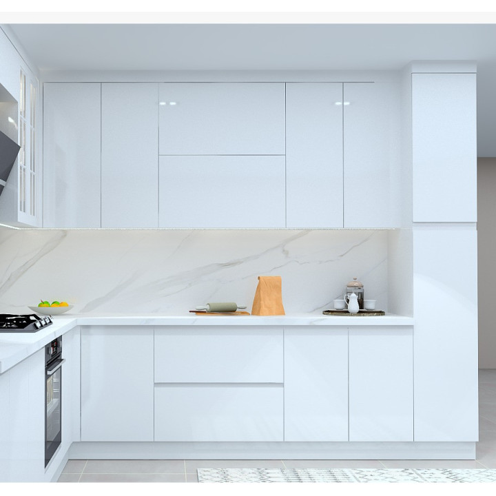 Kulpsuz Mutfak Dolabı – U Şeklinde Köşe, Mat Lake Boyalı Kapak, Modern