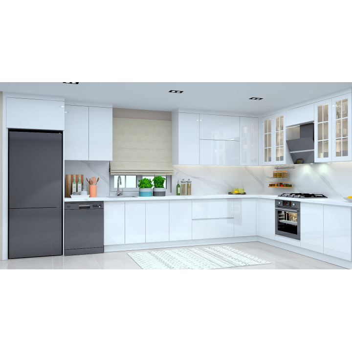 Kulpsuz Mutfak Dolabı – U Şeklinde Köşe, Mat Lake Boyalı Kapak, Modern