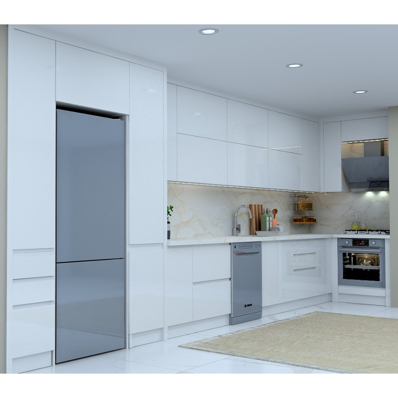 Kulpsuz Modern Mutfak Dolabı – L Şeklinde Köşe, Mat Lake Boyalı Kapak