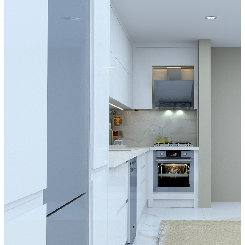 Kulpsuz Modern Mutfak Dolabı – L Şeklinde Köşe, Mat Lake Boyalı Kapak