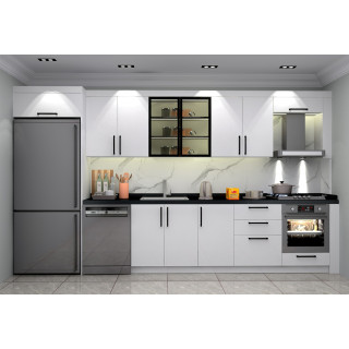 3 Metre Mdf-Lam Mutfak Dolabı – Füme Camlı, Kulplu Tasarım