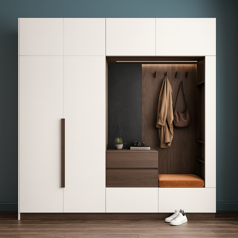 Çekmeceli Askılı Vestiyer Dolabı Ceviz-Beyaz