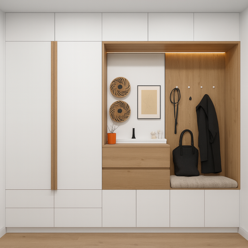 Portmanto Modeli - Çekmeceli Askılı Vestiyer Dolabı Ahşap-Beyaz