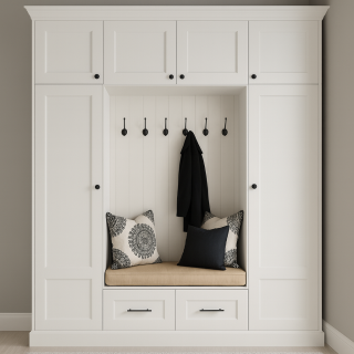 Vestiyer Dolabı - Country Model | Çekmeceli Askılı Beyaz Portmanto