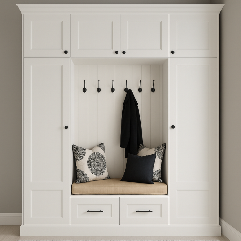 Vestiyer Dolabı - Country Model | Çekmeceli Askılı Beyaz Portmanto