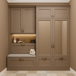 BHR117 Vestiyer Dolabı - Avangard Model - Çekmeceli Aynalı Askılı Vizon Portmanto