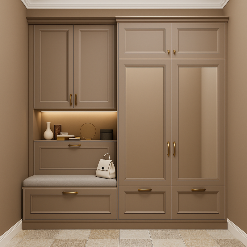 BHR118 Vestiyer Dolabı - Avangard Model - Çekmeceli Aynalı Askılı Beyaz Portmanto