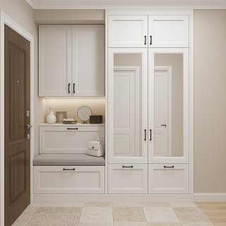 BHR118 Vestiyer Dolabı - Avangard Model - Çekmeceli Aynalı Askılı Beyaz Portmanto