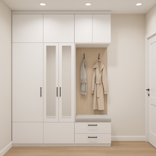 BHR120 Vestiyer Giriş Dolabı - MdfLam - Aynalı Asklık Beyaz Portmanto