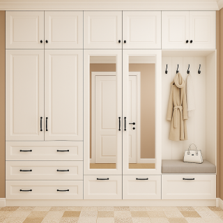 Gömme Vestiyer Dolabı | Country Kapaklı Model | Askılı, Aynalı Portmanto