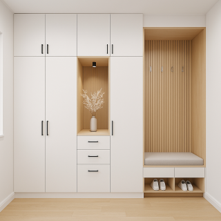 BHR129 Vestiyer Dolap Modeli - Askılıklı Vestiyer Dolabı Ahşap-Beyaz