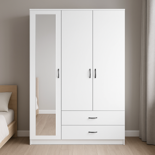 Gardırop Elbise Dolabı 3 Kapaklı Aynalı 2 Çekmeceli GD0107 Modeli