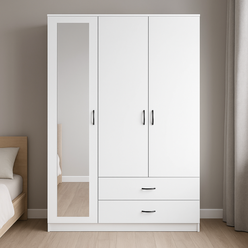Gardırop Elbise Dolabı 3 Kapaklı Aynalı 2 Çekmeceli GD0107 Modeli