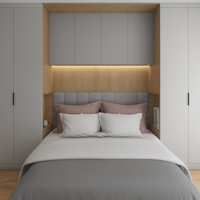 Yatak Üst Dolabı BY089 Modeli - Gri High Gloss Kulpsuz Kapaklı Tasarım