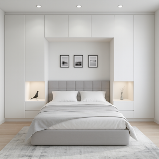 Yatak Üst Dolabı BY090 Modeli - İnci Beyaz High Gloss Kulpsuz Kapaklı Tasarım