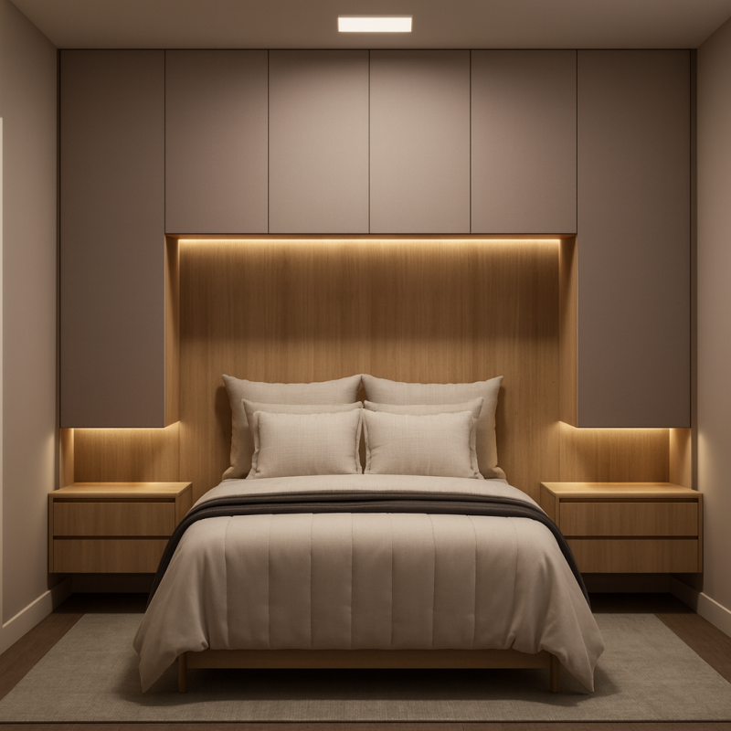 Yatak Üst Dolabı BY091 Modeli - Vizon Mat Lak Kulpsuz Kapaklı Tasarım