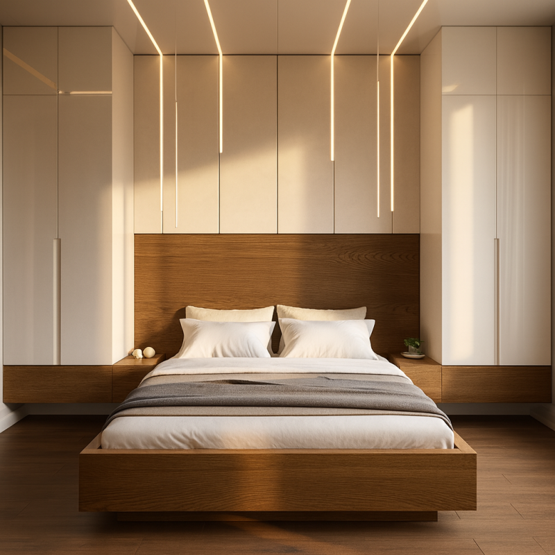 Yatak Üst Dolabı BY094 Modeli - Krem Mat Lak Kulpsuz Kapaklı Tasarım