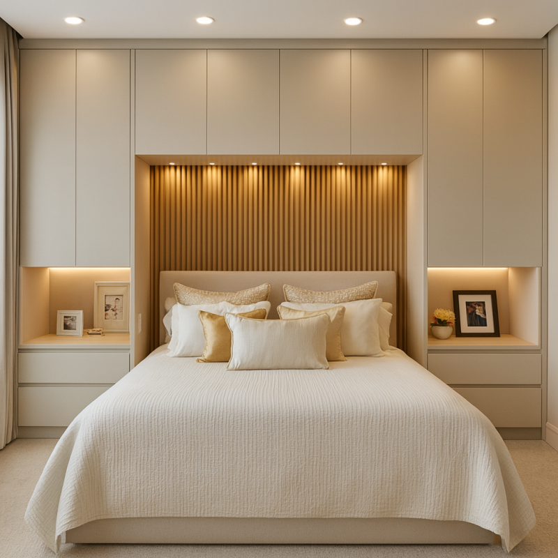 Yatak Başı Dolabı BY095 Modeli - Krem Mat Lak Kulpsuz Kapaklı Tasarım