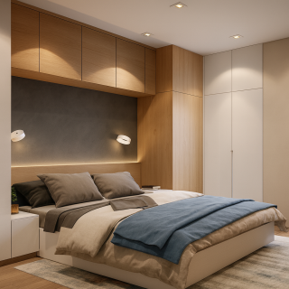 Yatak Başı Gardırop | Ahşap Görünüm Lak Kulpsuz Kapaklı Tasarım