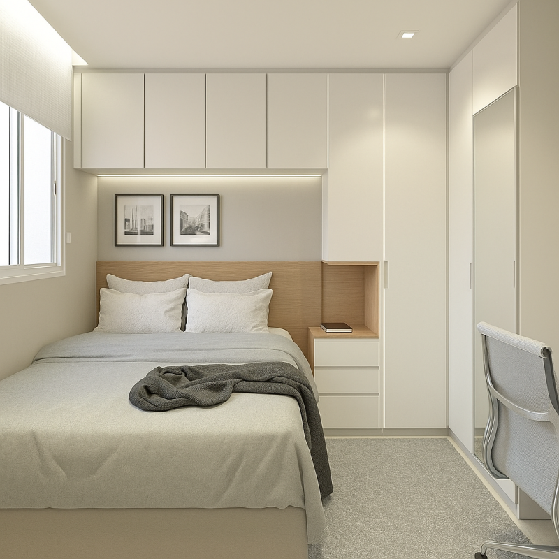 Yatak Başı Gardırop BY101 Modeli - Beyaz Mat Lak Kulpsuz Kapaklı Tasarım