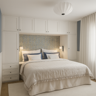 Yatak Üstü Dolap BY104 Modeli - Beyaz Lake Boya Kapaklı Kulplu Tasarım