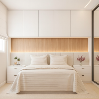 Yatak Üstü Gardırop BY105 Modeli - Beyaz Mat Lak Kulpsuz Kapaklı Tasarım