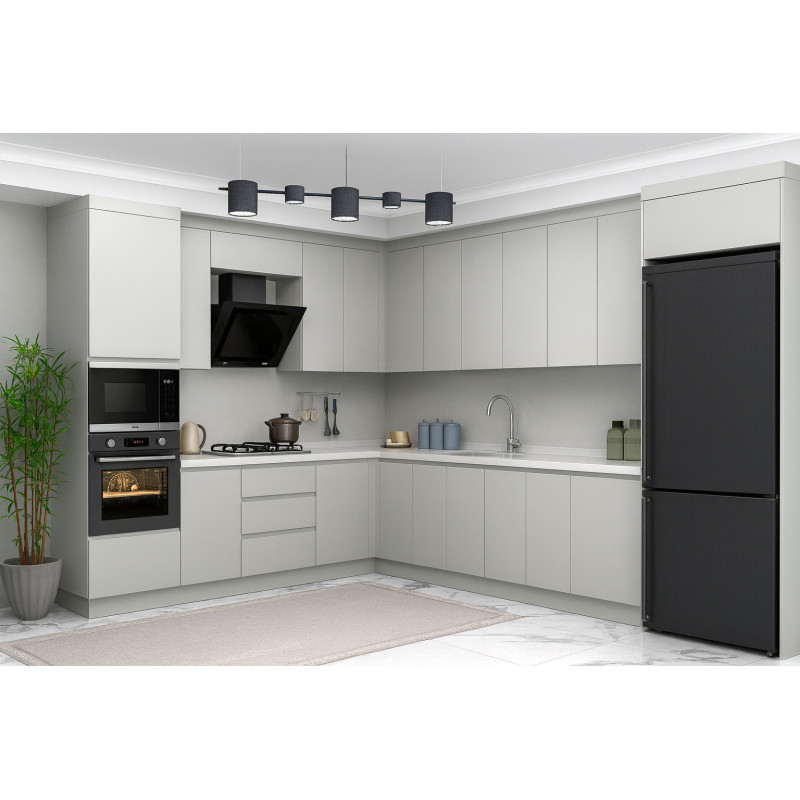 Modern Mutfak Dolabı - Köşe L Tipi Tasarım, Gri Mat Lak Kapak