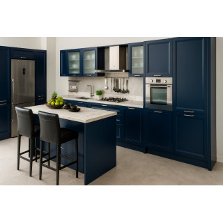 Bodrum Mutfak Dolabı – Köşe L Tipi , CNC İşlemeli Rustik Model, Parlament Mavi Renk