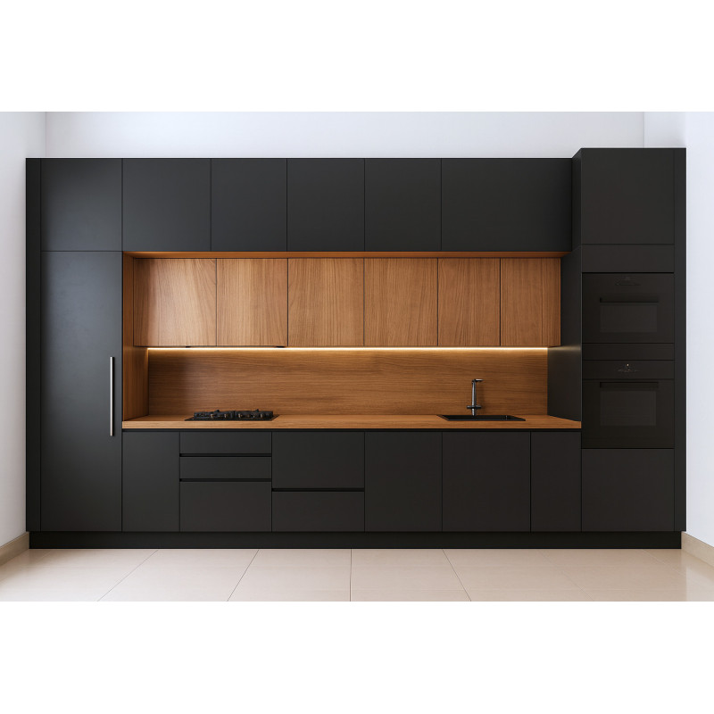 Futuristik Mutfak Dolabı Modeli - Siyah ve Ahşap Uyumu | Özel Seri