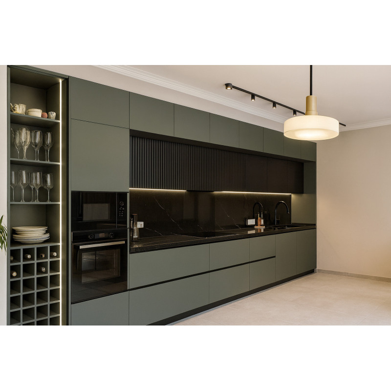 Futuristik Mutfak Dolabı Modeli - Siyah ve Yeşil Uyumu | Özel Seri