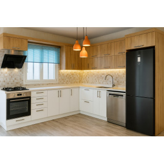 Köşe Mutfak Dolabı – L Şeklinde, Kulplu Mdf-Lam Kapak