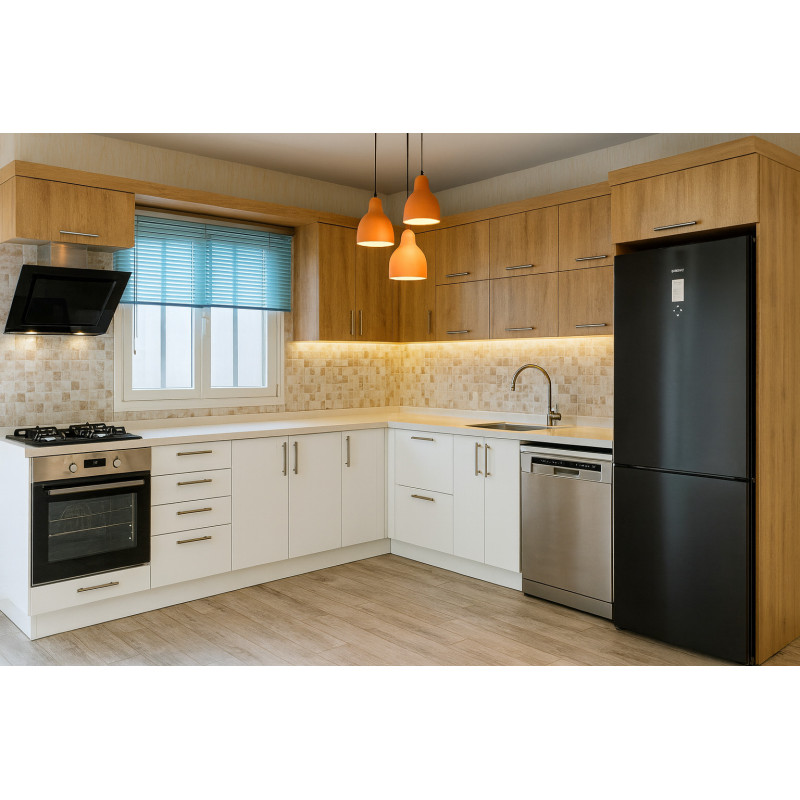 Köşe Mutfak Dolabı – L Şeklinde, Kulplu Mdf-Lam Kapak