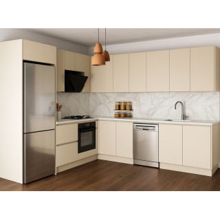 Köşe Mutfak Dolabı – L Şeklinde, Kulpsuz Krem Mdf-Lam Kapak