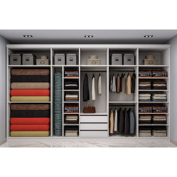 5 Metre, 10 Kapak, Yüklük Depolama, Beyaz MDF Lam Gardırop – Geniş ve Şık Tasarım