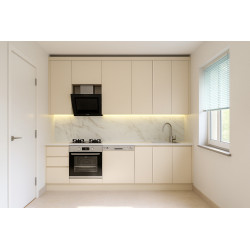 2,5m Karşılıklı Mutfak Tezgahı, Kulpsuz Dolap Krem Mdf-Lam Kapak