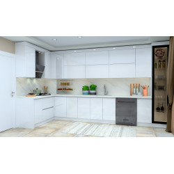 Modern Köşe Mutfak Dolabı – L Şeklinde Köşe, Mat Lake Boyalı Kapak