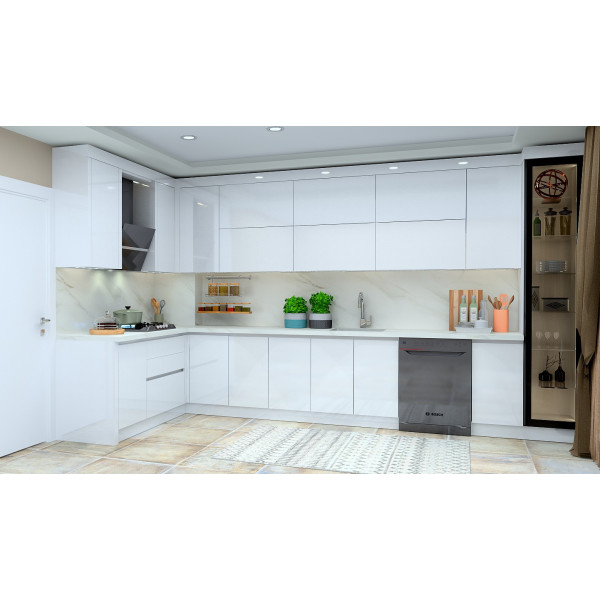 Modern Köşe Mutfak Dolabı – L Şeklinde Köşe, Mat Lake Boyalı Kapak