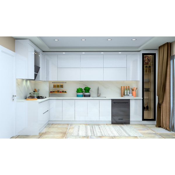 Modern Köşe Mutfak Dolabı – L Şeklinde Köşe, Mat Lake Boyalı Kapak