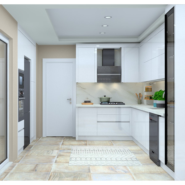 Modern Köşe Mutfak Dolabı – L Şeklinde Köşe, Mat Lake Boyalı Kapak